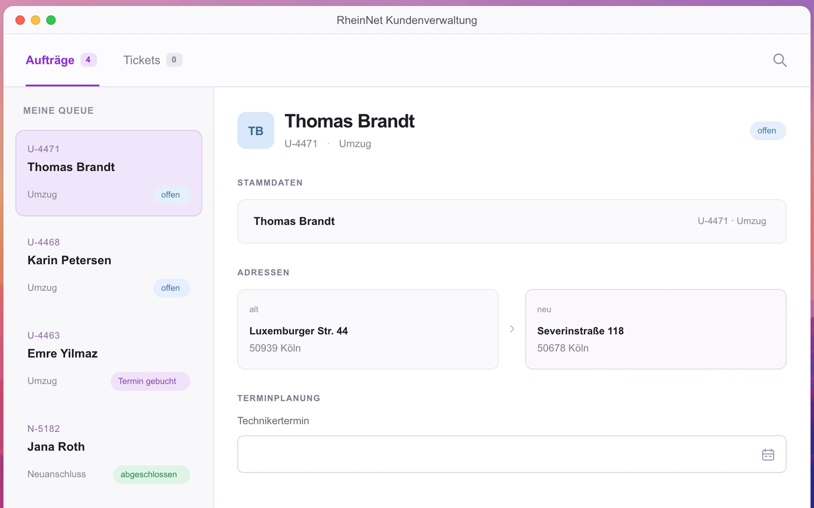 Kundenverwaltung in der Simulation
