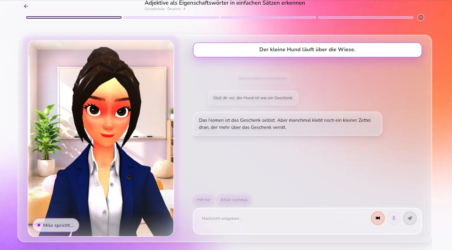 studyspace App: Mila erklärt eine Deutsch-Aufgabe zu Adjektiven